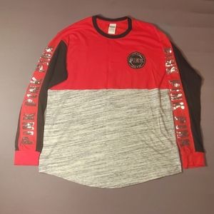 Victoria's Secret PINK HTF Long Sleeve Red Color Block Shirt Size Medium